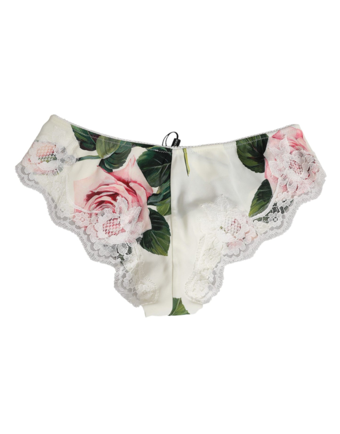 Dolce & Gabbana – Slip aus weißem Seidensatin mit floralem Spitzenbesatz