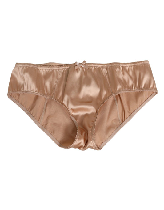 Dolce & Gabbana – Slip aus Stretch-Seidensatin mit Schleife in Nude-Beige