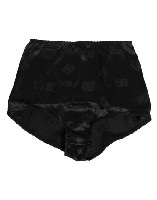 Dolce & Gabbana – Schwarze, hoch taillierte Miederhose aus Stretch-Seide