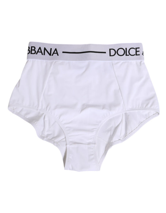 Dolce & Gabbana Weiße Coulotte-Unterhose aus Nylon mit Logobund