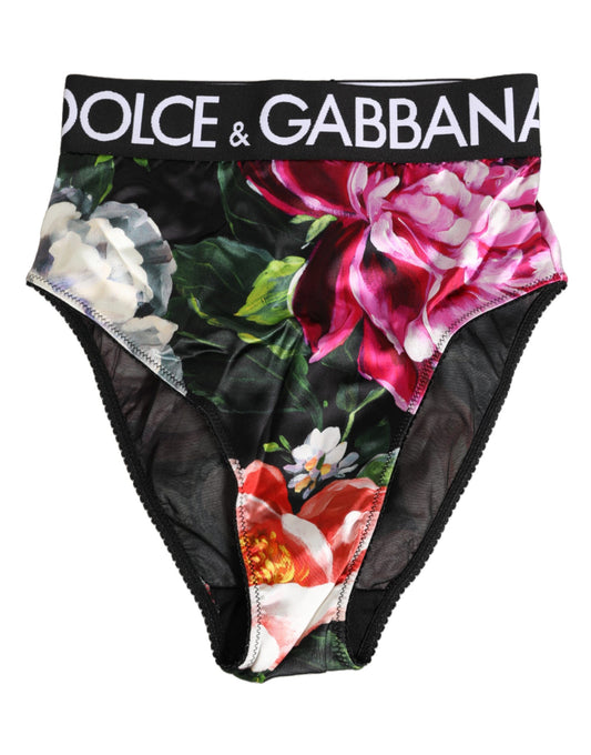 Dolce & Gabbana – Schwarze Höschen mit hohem Bund und Blumenmuster