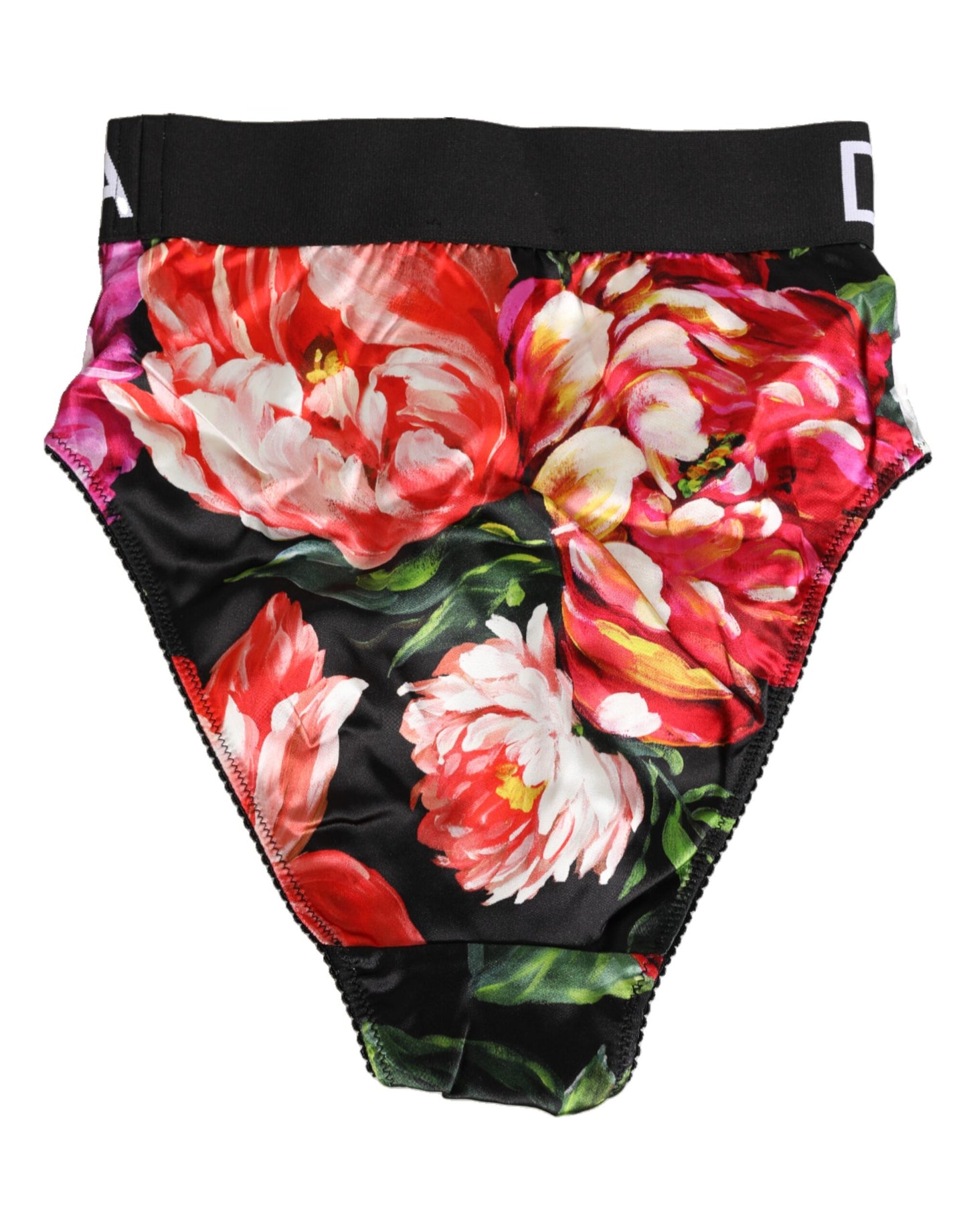 Dolce & Gabbana – Schwarze Höschen mit hohem Bund und Blumenmuster