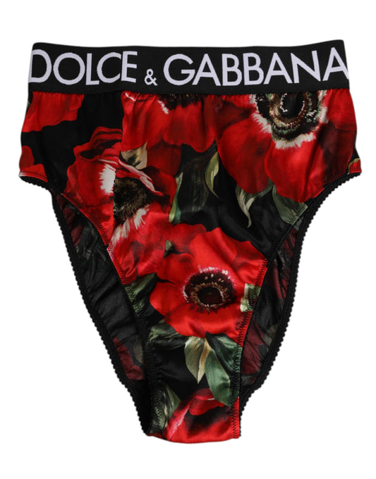 Dolce & Gabbana – Schwarze Höschen mit hohem Bund und Blumenmuster