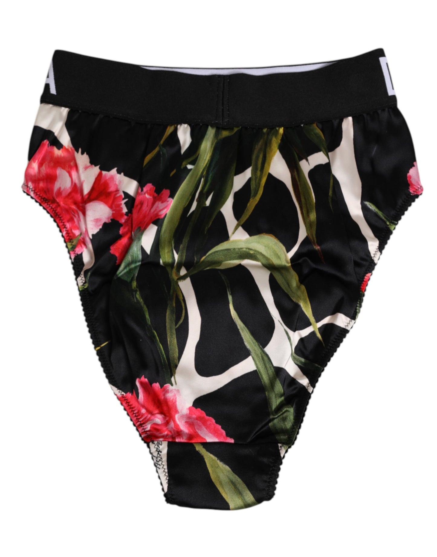 Dolce & Gabbana – Schwarze Höschen mit hohem Bund und Blumenmuster