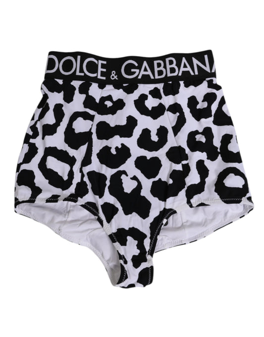 Dolce & Gabbana – Weiße Nylon-Hüftmiederhose mit Leopardenmuster und hoher Taille