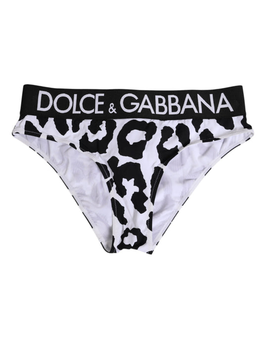 Dolce & Gabbana – Weiße Nylon-Höschen mit Leopardenmuster und hoher Taille
