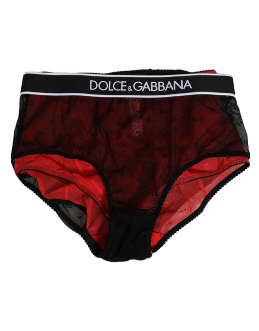 Dolce & Gabbana – Schwarz-rote Nylon-Hüftmieder-Unterwäsche mit hoher Taille
