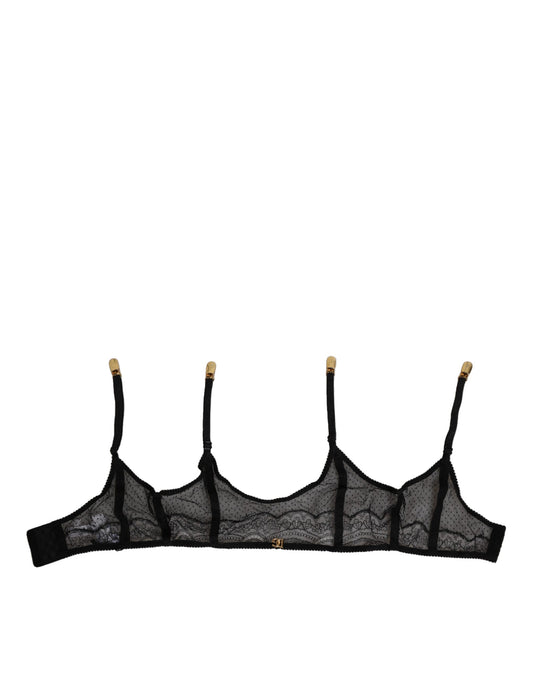 Dolce & Gabbana – Schwarze Strumpfhose mit Blumenspitze und Nylonriemen