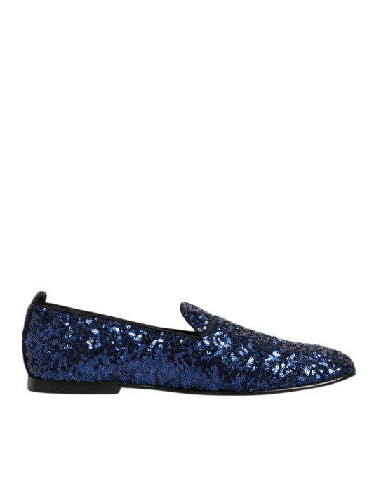 Dolce & Gabbana Blaue Loafer mit Pailletten Hausschuhe Herren Abendschuhe