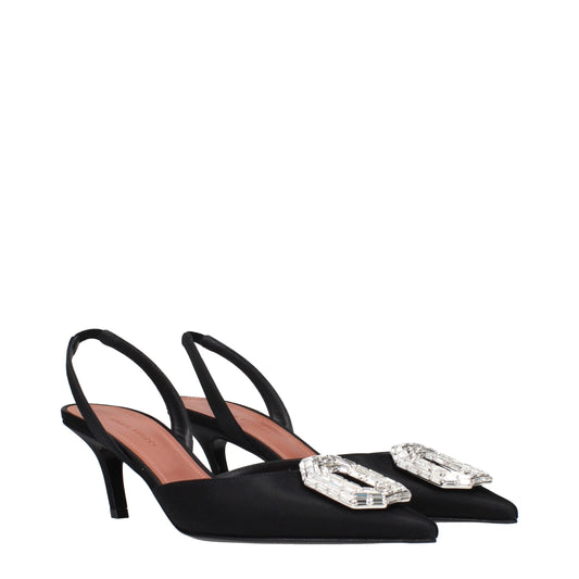 Amina Muaddi – Schwarze Satin-Sandalen mit Stilettoabsatz