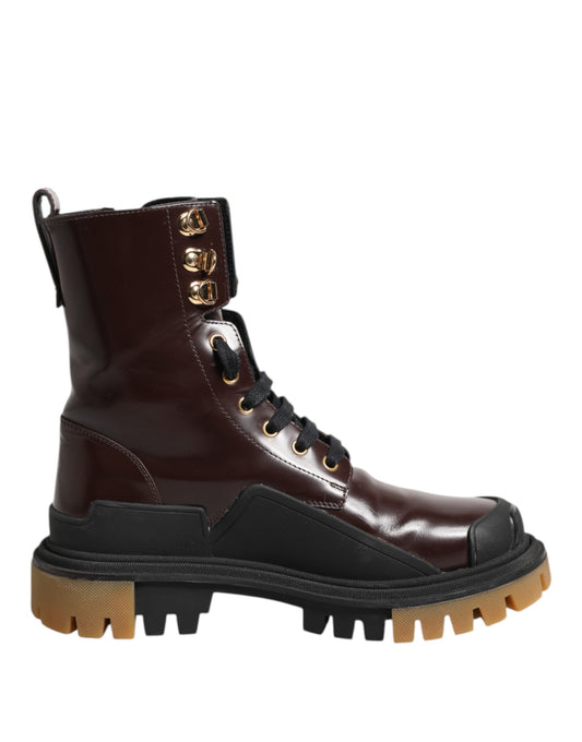 Dolce & Gabbana – Kastanienbraune Bikerstiefel aus Leder mit halbhoher Wade