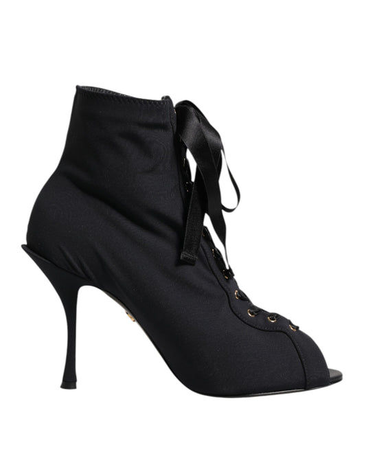 Dolce & Gabbana Schwarze Stiletto-Absätze Schnürstiefel Schuhe