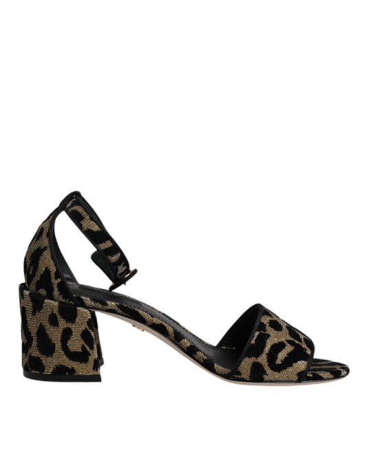 Dolce & Gabbana Gold Leopard Knöchelriemen Heels Sandalen Schuhe
