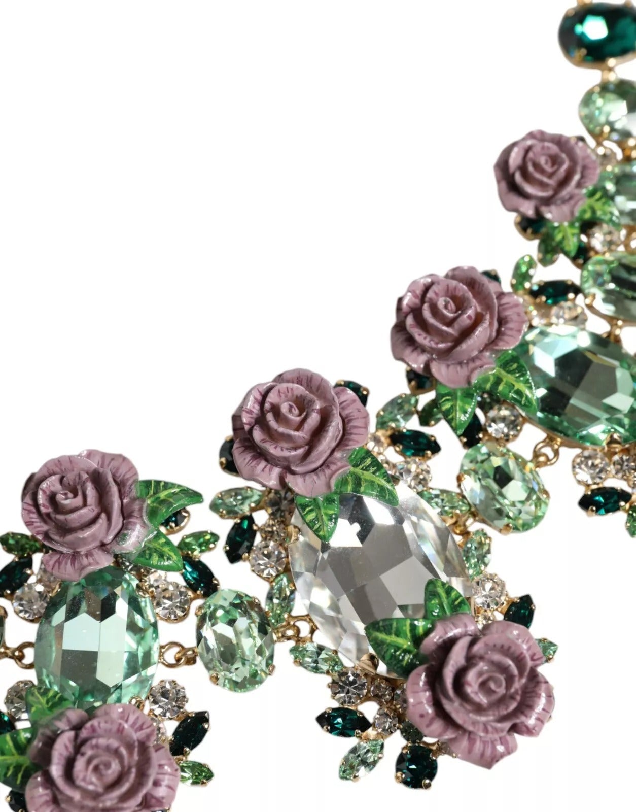 Dolce & Gabbana – Gliederkette aus goldenem Messing mit Rosenblüten-Kristallen