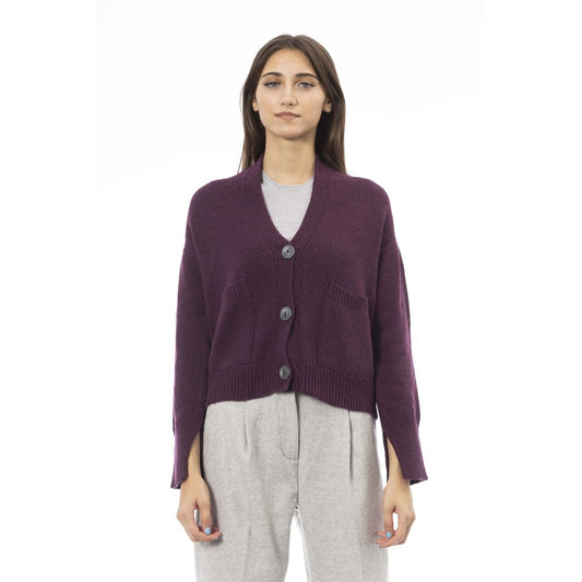 Alpha Studio – Burgunderfarbene Strickjacke aus Merinowolle für Damen