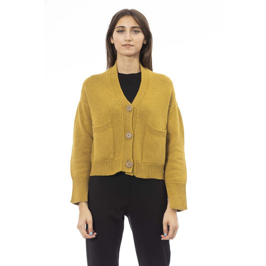 Alpha Studio Gelbe Strickjacke aus Merinowolle für Damen