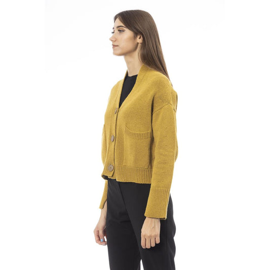 Alpha Studio Gelbe Strickjacke aus Merinowolle für Damen