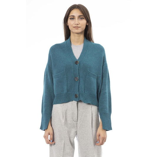 Alpha Studio – Blaugrüne Strickjacke aus Merinowolle für Damen