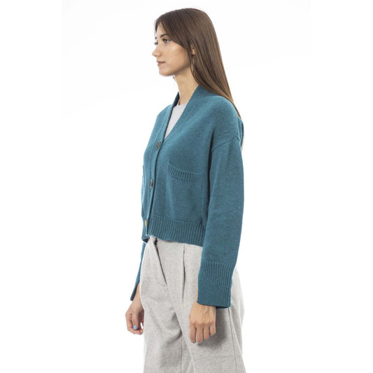 Alpha Studio – Blaugrüne Strickjacke aus Merinowolle für Damen