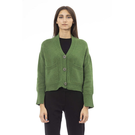 Alpha Studio Grüne Strickjacke aus Merinowolle für Damen