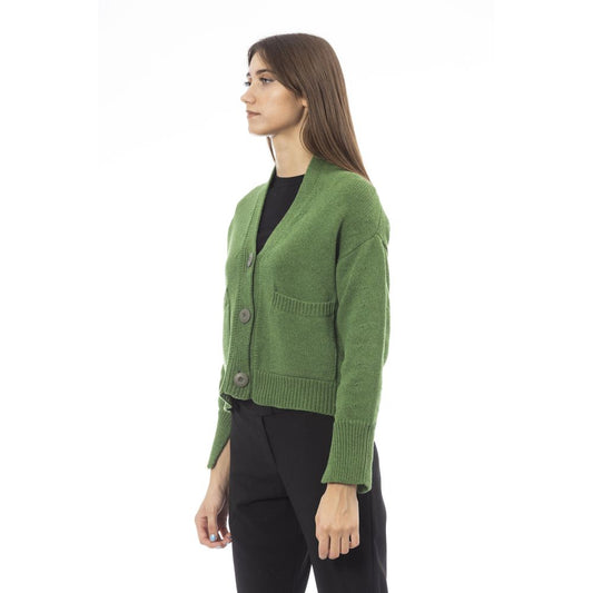 Alpha Studio Grüne Strickjacke aus Merinowolle für Damen