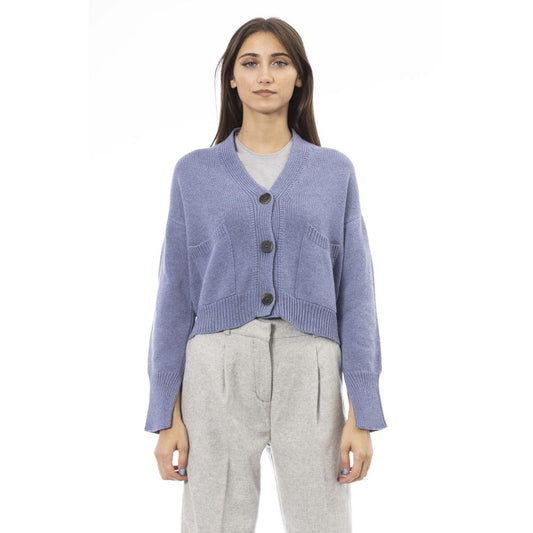 Alpha Studio Hellblaue Strickjacke aus Merinowolle für Damen