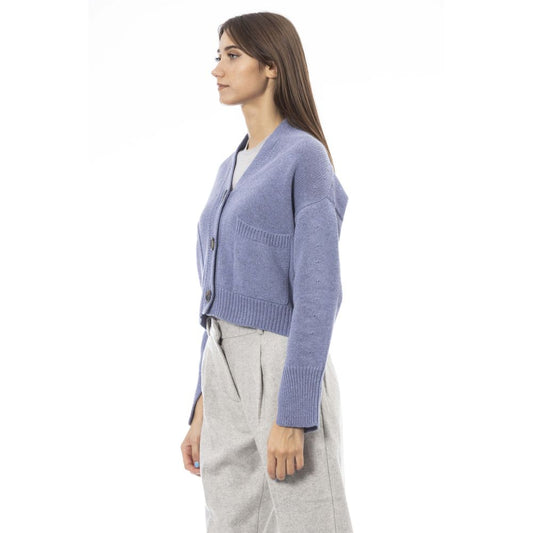 Alpha Studio Hellblaue Strickjacke aus Merinowolle für Damen