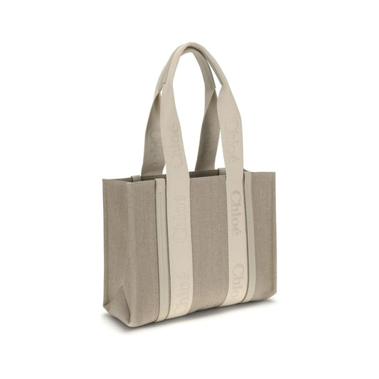 Chloé Schultertasche aus beigefarbenem Leinen