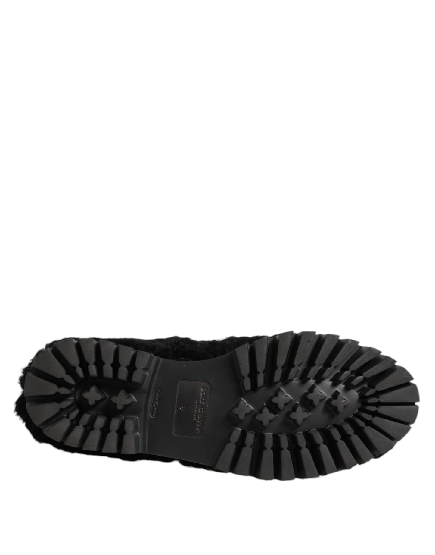 Dolce & Gabbana Kleid Schwarze Pelz-Leder-Slipper Herren Schuhe