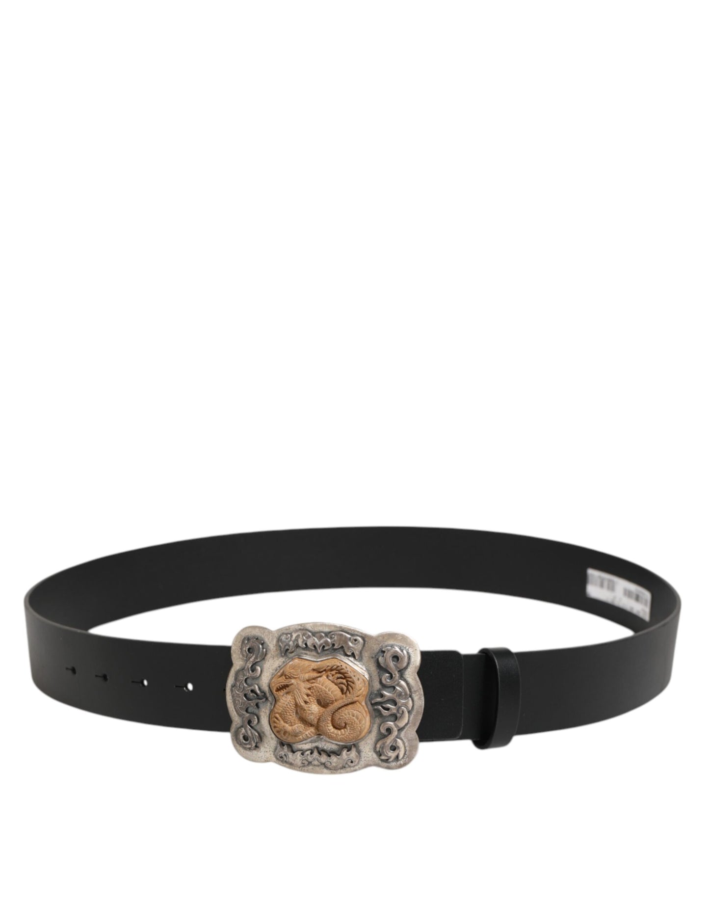 Dolce & Gabbana – Schwarzer Ledergürtel mit gotischer Drachenschnalle und Metallschnalle