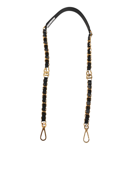 Dolce & Gabbana Schwarzes Leder Gold Kette Tasche Zubehör Schultergurt