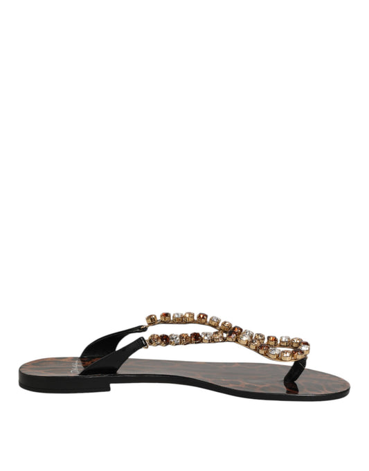Dolce & Gabbana Schwarze Kristalle Flats Sandalen Beachwear Schuhe