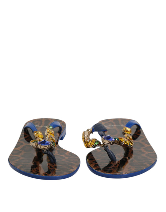 Dolce & Gabbana Blaue Kristalle Flats Sandalen Beachwear Schuhe