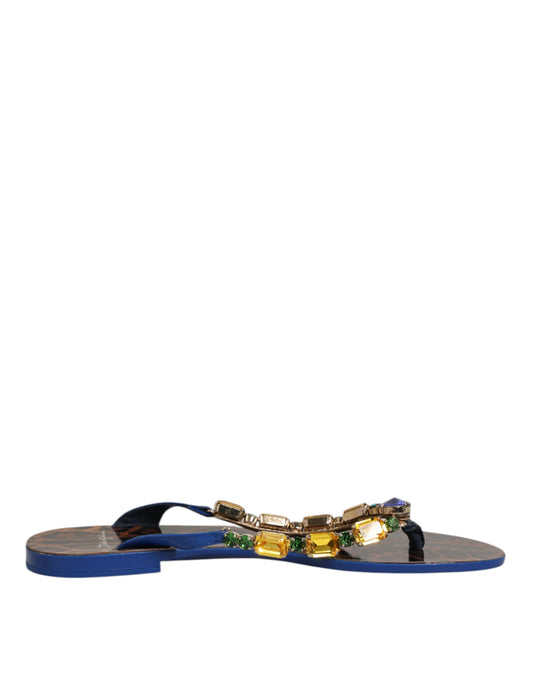 Dolce & Gabbana Blaue Kristalle Flats Sandalen Beachwear Schuhe