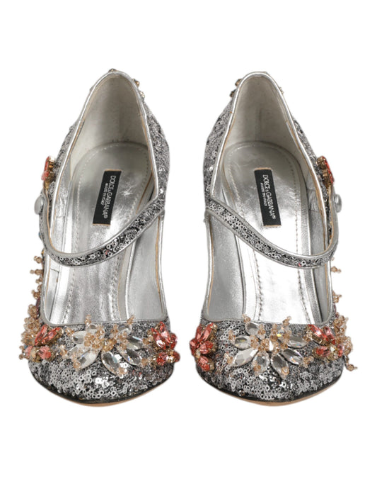 Dolce & Gabbana – Mary Janes-Pumps mit silbernen Pailletten und Kristallen