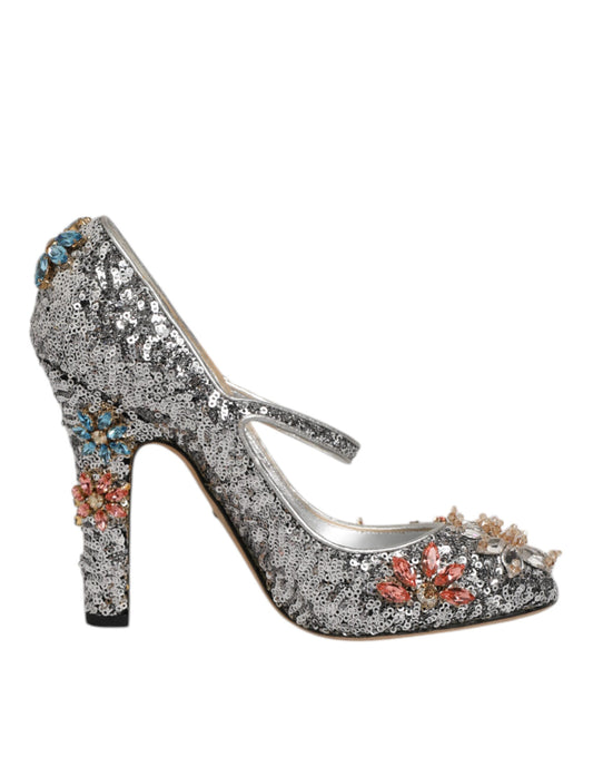 Dolce & Gabbana – Mary Janes-Pumps mit silbernen Pailletten und Kristallen