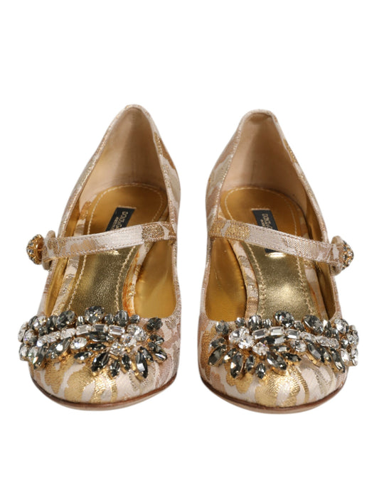 Dolce & Gabbana – Mary Janes-Pumps mit goldenem Jacquard-Kristall