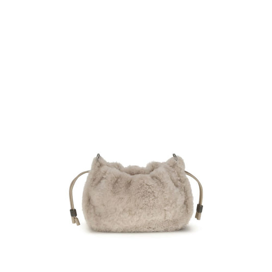 Brunello Cucinelli Schultertasche aus grauem Fell