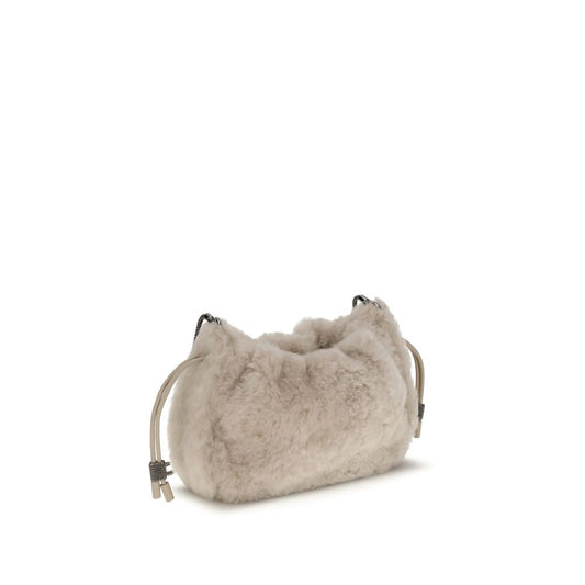 Brunello Cucinelli Schultertasche aus grauem Fell