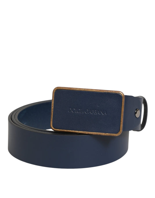 Dolce & Gabbana – Klassischer Ledergürtel mit Metall-Logoschnalle in Blau