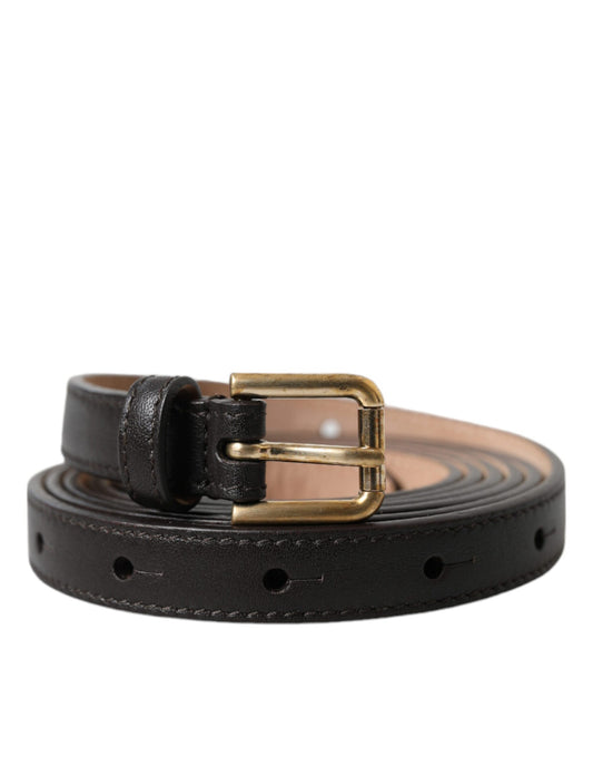 Dolce & Gabbana – Langer, schmaler Gürtel aus schwarzem Leder mit goldener Metallschnalle