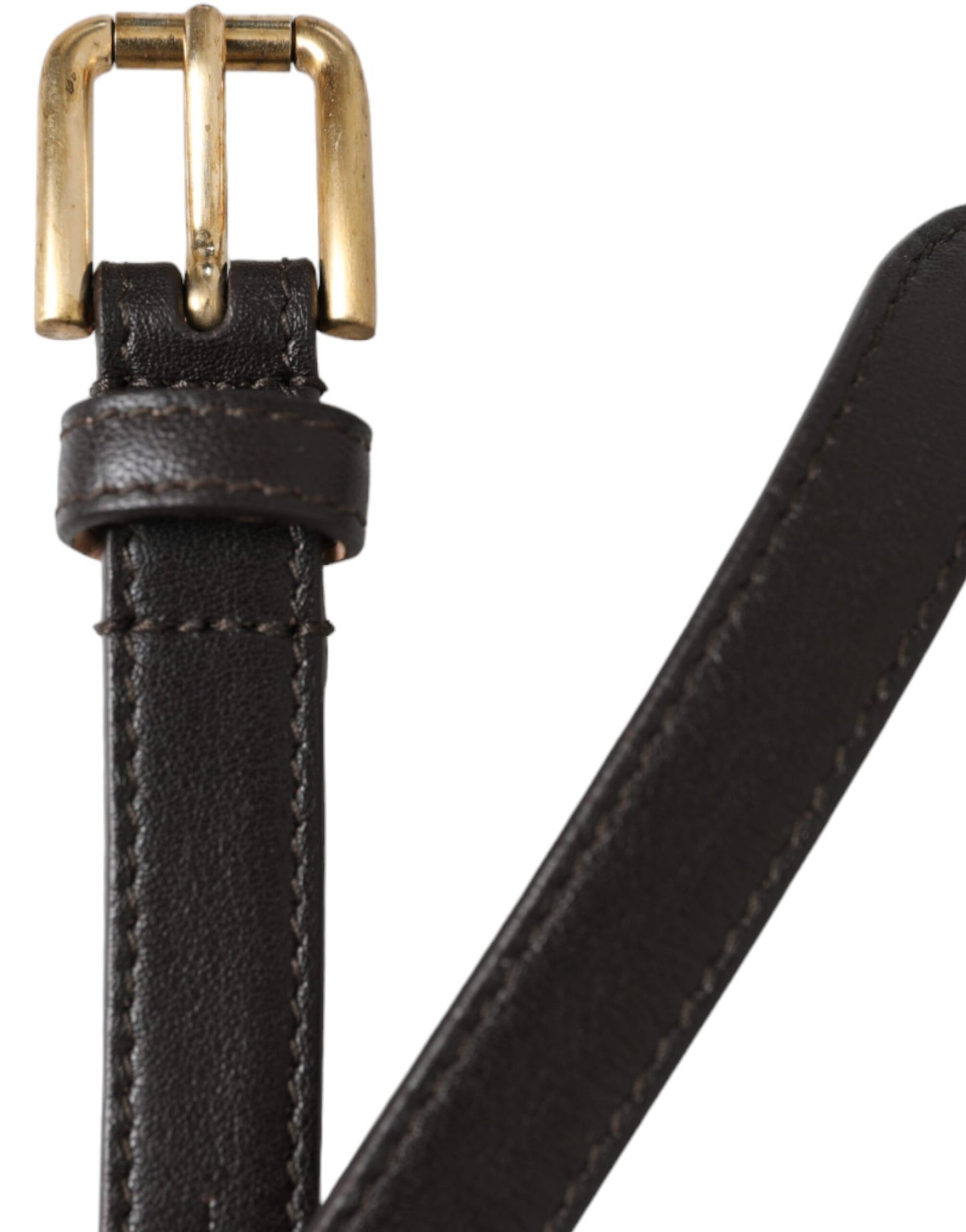Dolce & Gabbana – Langer, schmaler Gürtel aus schwarzem Leder mit goldener Metallschnalle