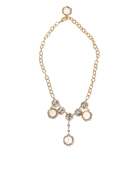 Dolce & Gabbana Goldfarbene Halskette mit Kristall-Uhr-Anhänger