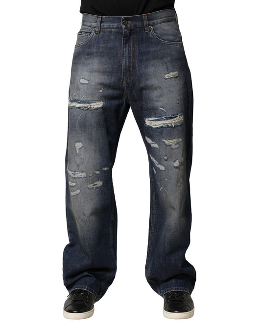 Dolce & Gabbana Blaue, zerfetzte, gerade geschnittene Jeans aus Baumwolle für Herren