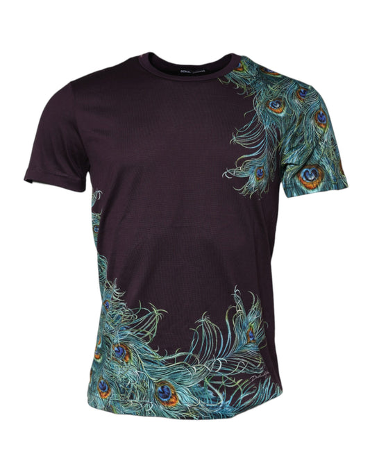 Dolce & Gabbana Violettes Pfauenfeder-T-Shirt für Herren mit Rundhalsausschnitt