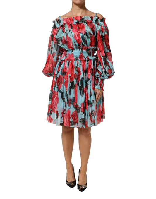 Dolce & Gabbana Mehrfarbiges Kleid aus romantischem Seidenchiffon mit Blumenmuster