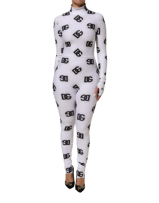 Dolce & Gabbana – Langärmliges Jumpsuit-Kleid mit Logo-Monogramm in Schwarz und Weiß