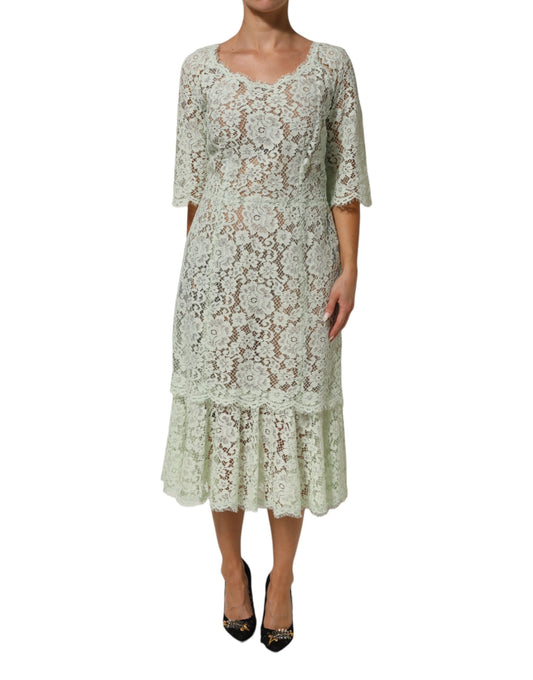 Dolce & Gabbana – Mintgrünes Midikleid mit floralem Spitzenbesatz
