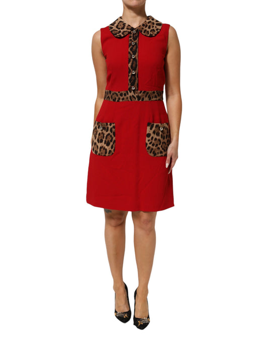 Dolce & Gabbana – Etuikleid aus Viskose mit rotem Leopardenmuster in A-Linie