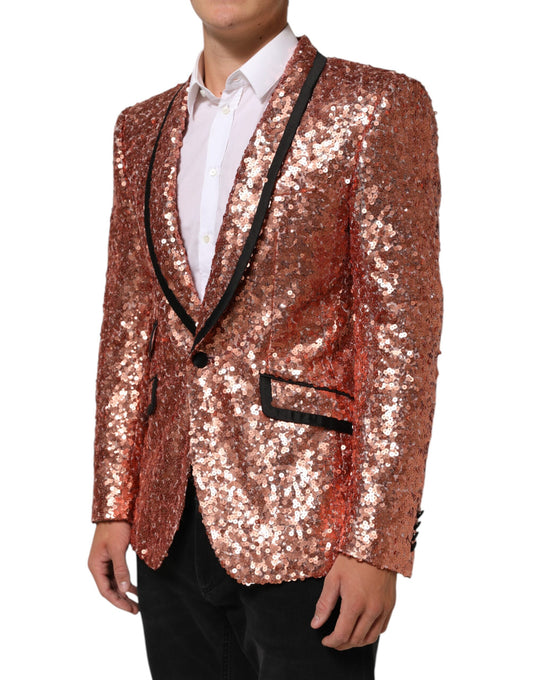 Dolce & Gabbana Rosa Pailletten SICILIA 1 Knopf Herren Anzugblazer